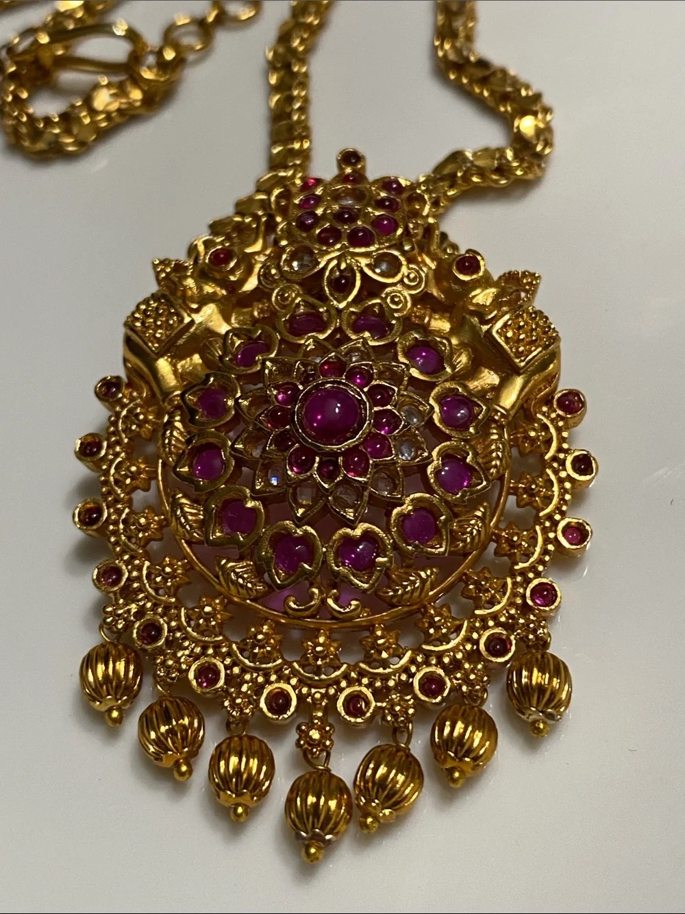 24KGP Kemp Filigree Pendant Necklace and Earrings Set with Ruby